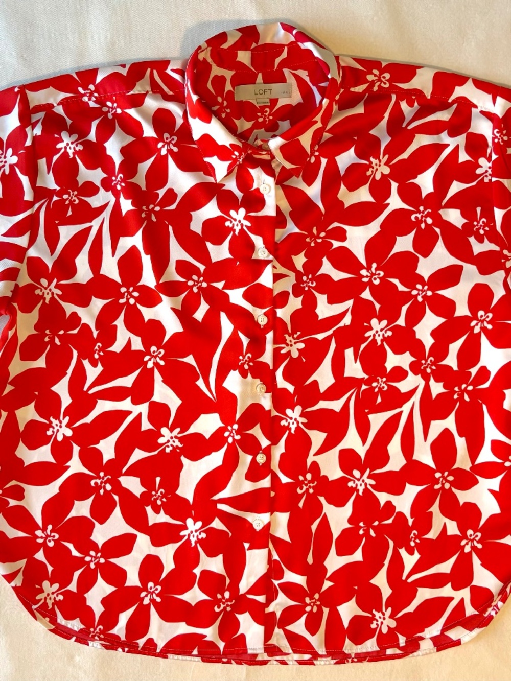 LOFT Long Sleeve Red Floral Blouse, XL Petite
